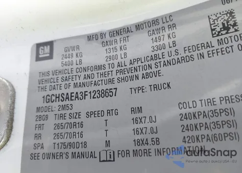 2015 Chevrolet Colorado Wt из США, поврежденный, VIN 1GCHSAEA3F1238657